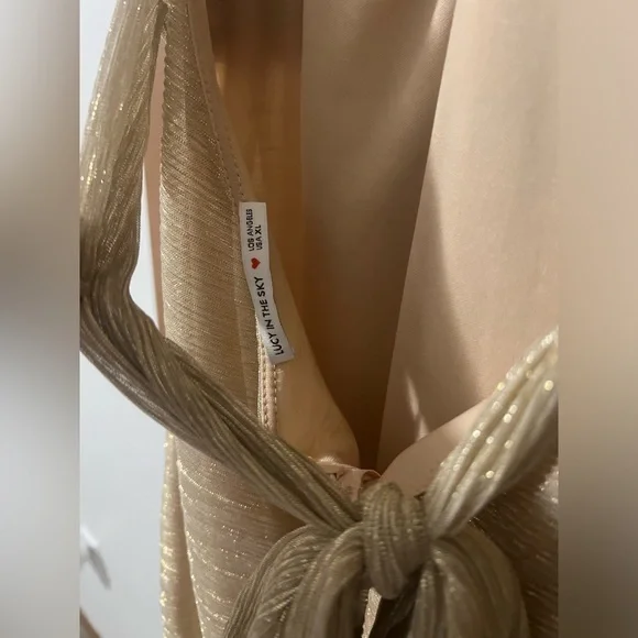 NEW WITH TAGS Lucy In The Sky Twist Shimmer Wrap Dress in Gold - Picture 3 of 7